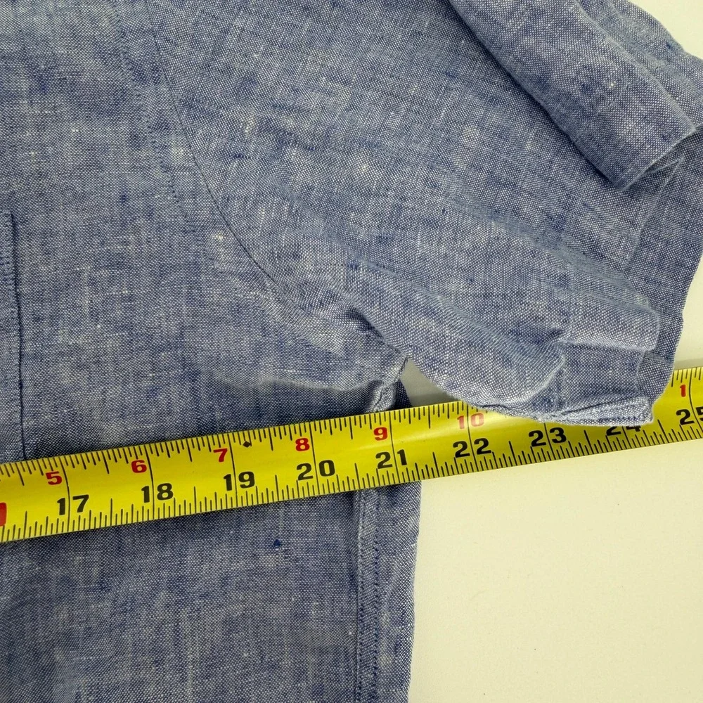 UNTUCKit Valente WR Blue Linen Slim Fit Short Sleeve Button Down Shirt Large